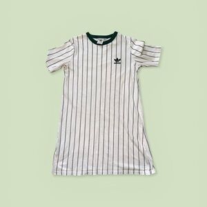 Adidas T-shirt Dress with Pin Stripes and Green Collar